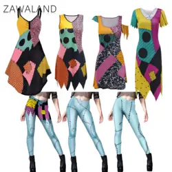 Zawaland Anime Movie Sally Cosplay Dress Halloween Party Set Costume Christmas Scary Women Sexy Jumpsuit Zentai Bodysuit Leggins