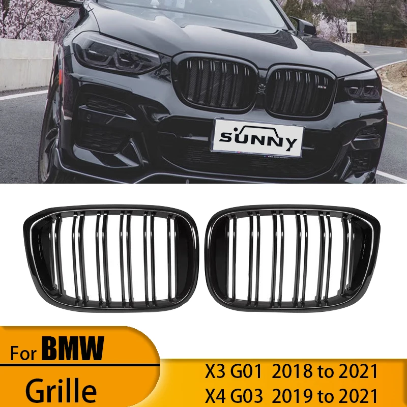 

Для 18-21 BMW X3 X4 G01 G02 G08 двойная планка, черная яркая модель, центральная сетка, переходная решетка