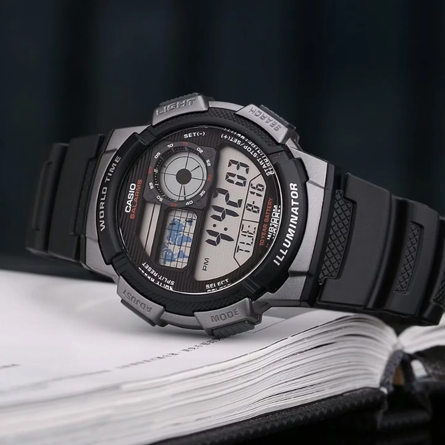 Casio AE‑1000W Series | Men’s Digital Watch | 100M Water Resistant | 10‑Year Battery | World Time | LED Light