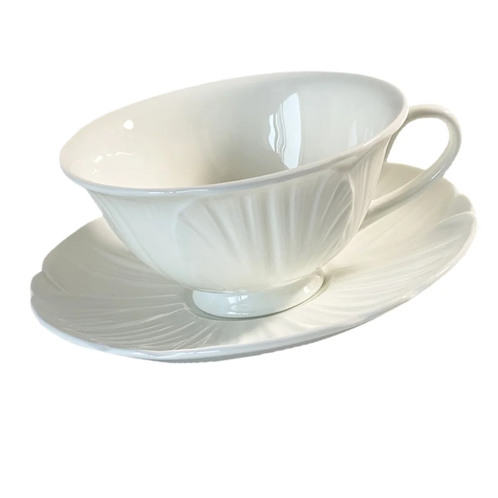 

1Set French Style Ceramic Coffee Cup Saucer Set Retro Teacup Large Opening Smooth Surface Easy Clean Perfect Gift