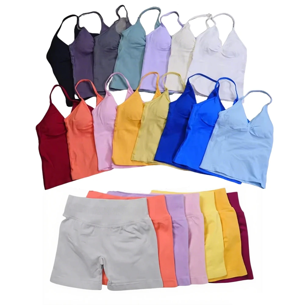 

Women's 2-piece Yoga Suit Halter Halter Top High Waist Seamless Shorts Fitness Suit Sportswear Workout Suit