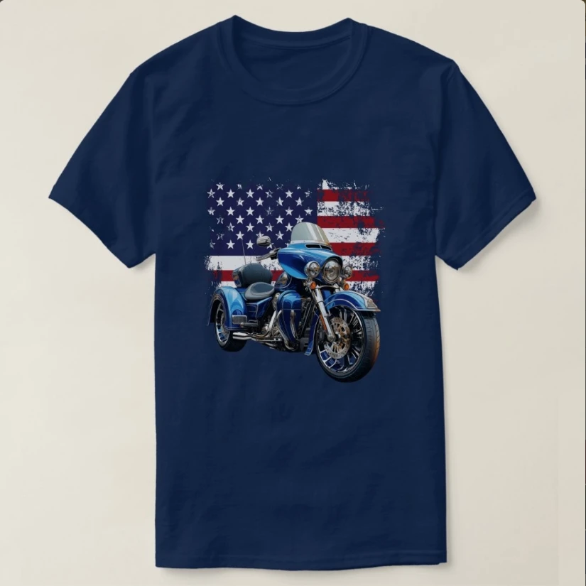 USA Flag Motorcycle Trike American Rider MotorTrike T-Shirt O-Neck Short Sleeve Summer Casual Mens