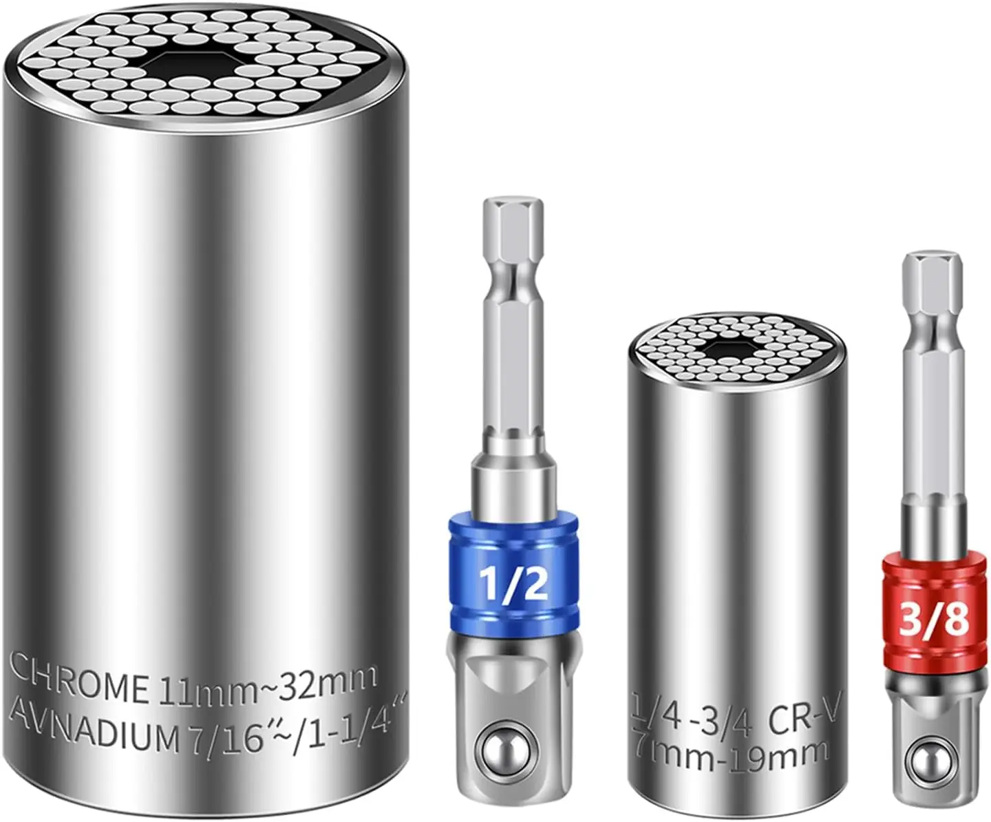 

Universal Socket Set 7-32mm with 3/8' 1/2' Drill Adapters, 4PCS Multi-function Tools for Men