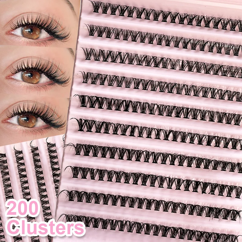 Einzelne Wimpern, Wimpernbüschel, 8–16 mm, 200 Stück, Cluster-Wimpern, natürliches Aussehen, gemischtes Tablett, DIY-Wimpernverlängerung, Volumen-Wimperncluster