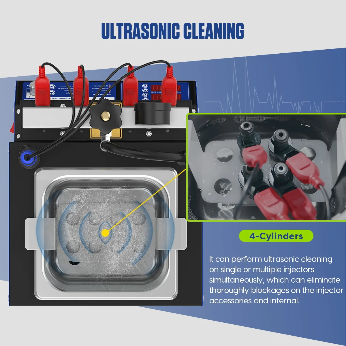 MR CARTOOL V308 Injector Cleaner Machine 4-Cylinder Injector Cleaner Tester Machine Heated Ultrasonic Fuel System Injection Cleaning Kit for Petrol Car Motorcycle 110V