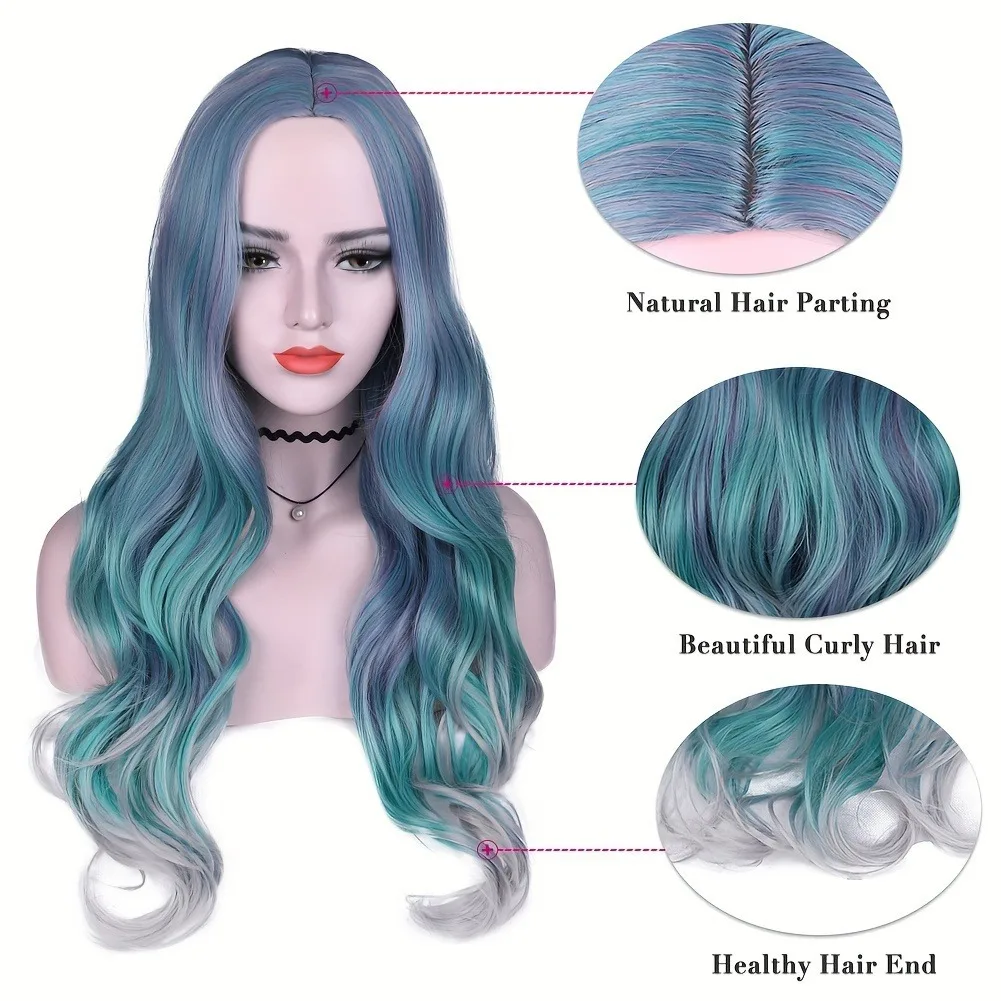 Gradient color synthetic wig cosplay anime wig COS Harajuku style colorful long curly hair headgear lolita image 3