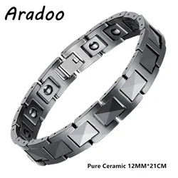 ARADOO Pyramid Black Ceramic Therapy Bracelet Germanium Antioxidant Anti-radiation Anti-fatigue Health Bracelet