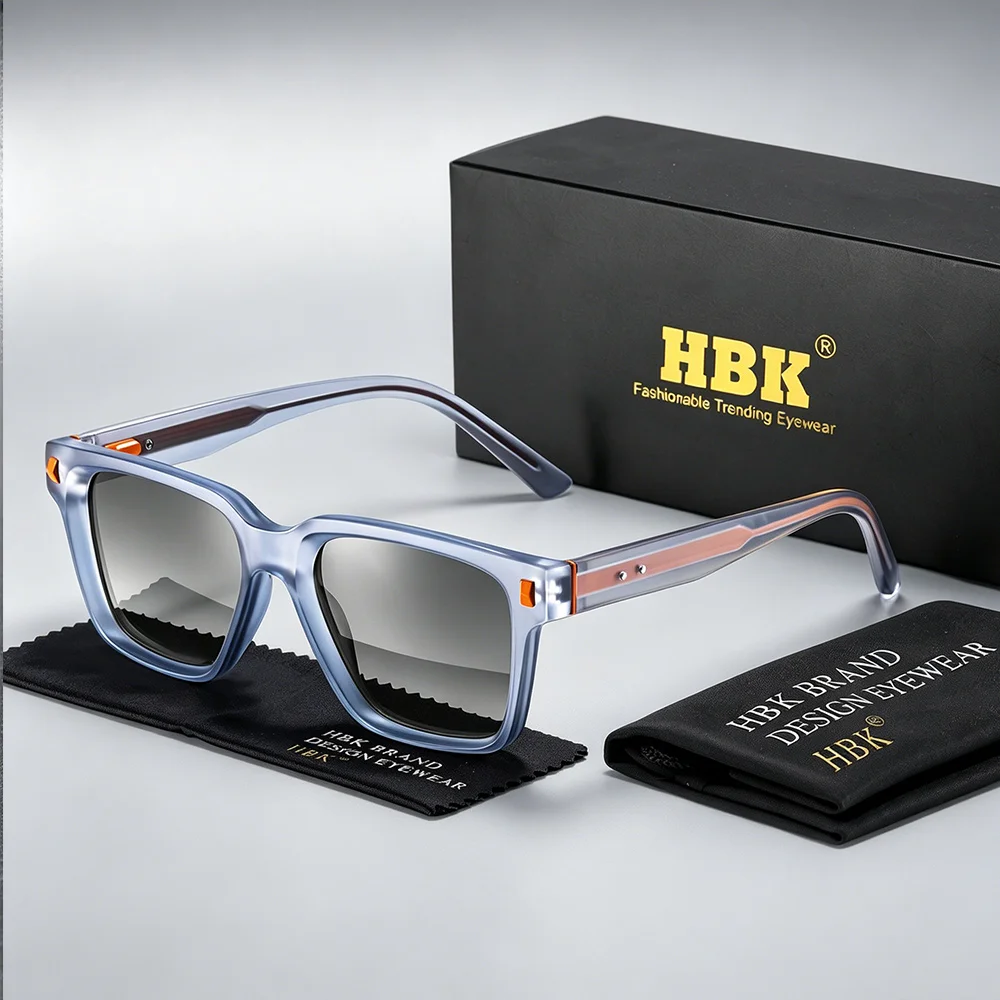 HBK Vintage Men Sunglasses Fashion Retro Brand Design Sun Glasses Cellulose Propionate Temple Tips Rectangle Travel Party