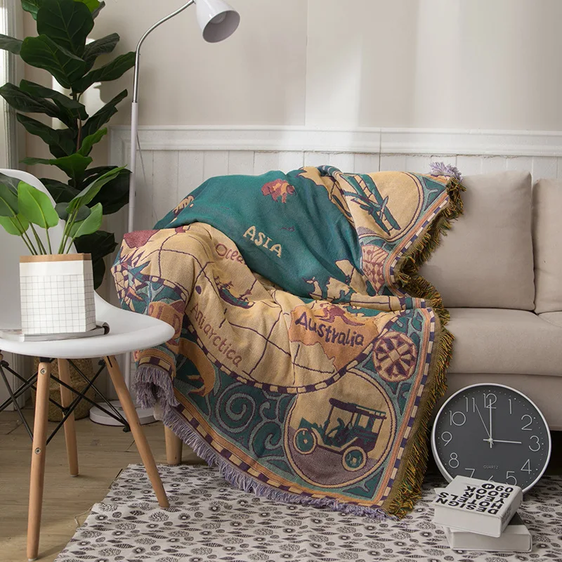 World Map Designer Sofa Cover Chair Lounge Throw Blanket Tapestry Bedspread Outdoor Beach Sandy Towels Cape Multi-function