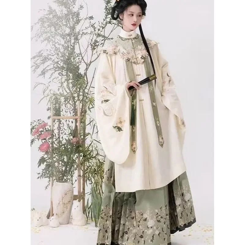 

Ming Hanfu, повседневная рубашка со стоячим воротником, длинное пальто с вышивкой, юбка с облаком на плечах и конским лицом, новая старинная одежда в китайском стиле
