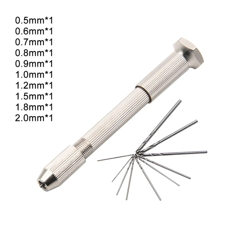 Silver Single Head Hand Twisted Drill Handle 10pc Small Tool Set DIY Hole Punching Art Play Amber Walnut Manual Hole Open
