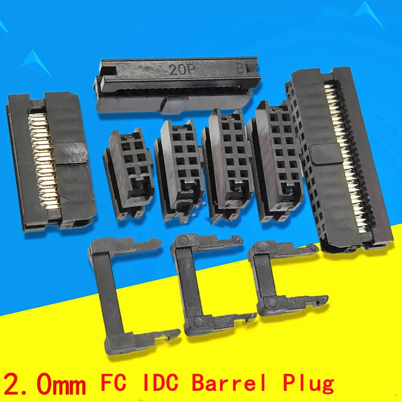 5PCS 1.27/2.0/2.54mm Barrel Plug IDC Crimp Header FC Connector FC-10P/14P/16P/20P~40P for Gray Ribbon Cable FC Crimp Connector