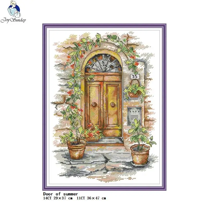 Four Seasons In Front Of The Door View Series Counted Cross Stitch Kit 14CT 11CT White Fabric Printed Embroidery Set Home Decor