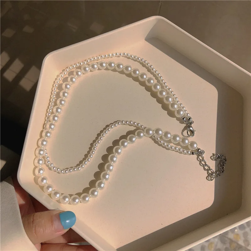 Korean Fashion Double Layer Pearl Necklace Women Personality Necklace Wedding Jewelry Birthday Anniversary Gift Collares Mujer