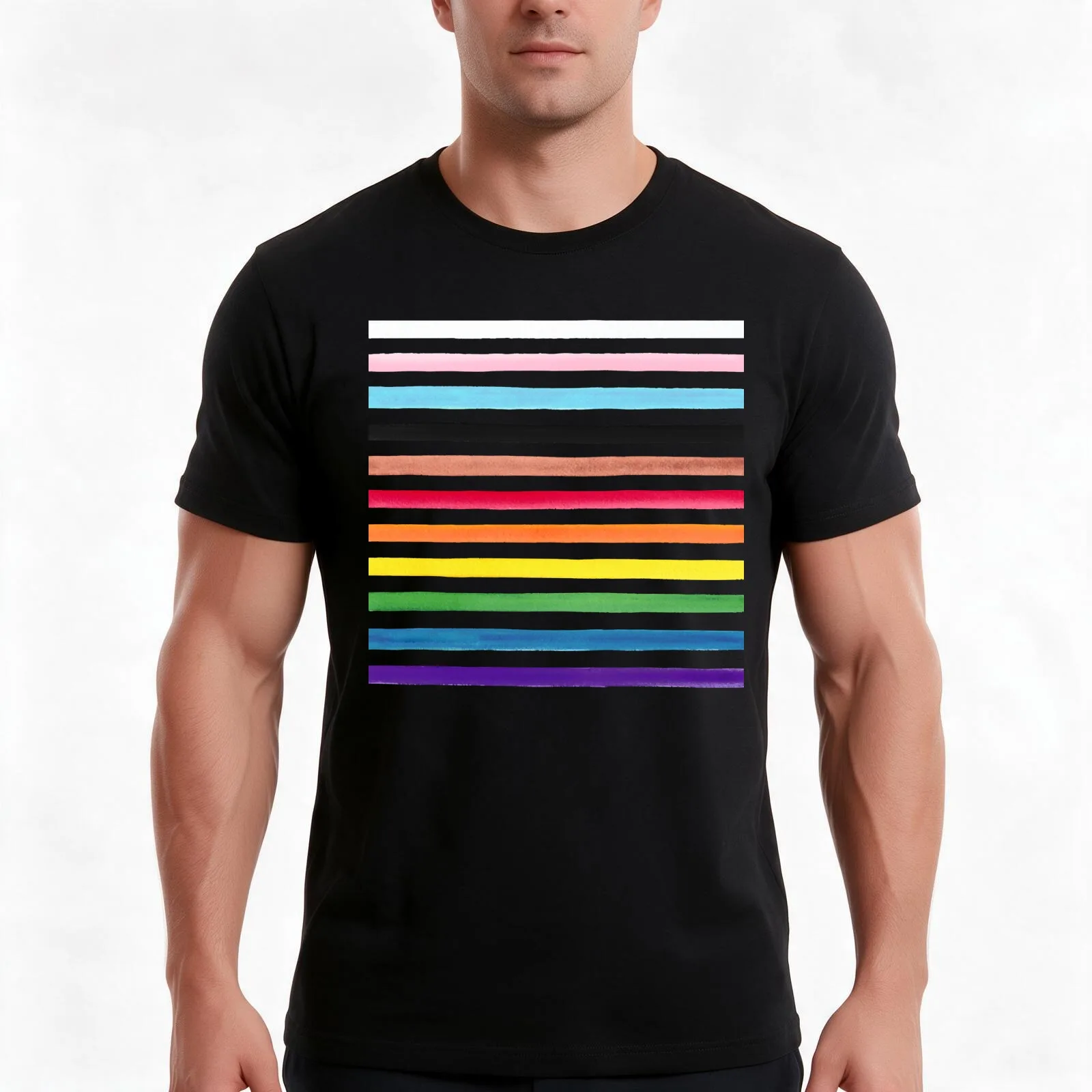Progress Pride Stripes T-Shirt, Summer Casual Cotton Tee, Oversized Streetwear Tops, Vintage Graphic Print, Unisex Men Women