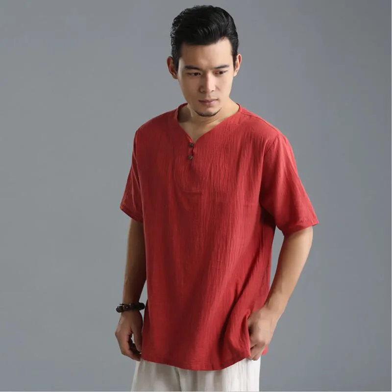 Linen Men Shirts Chinese Culture Men's Shirt Slim Short Sleeve Brand 2024 Summer Men Shirts  Breathable Asian Plus size M-6XL