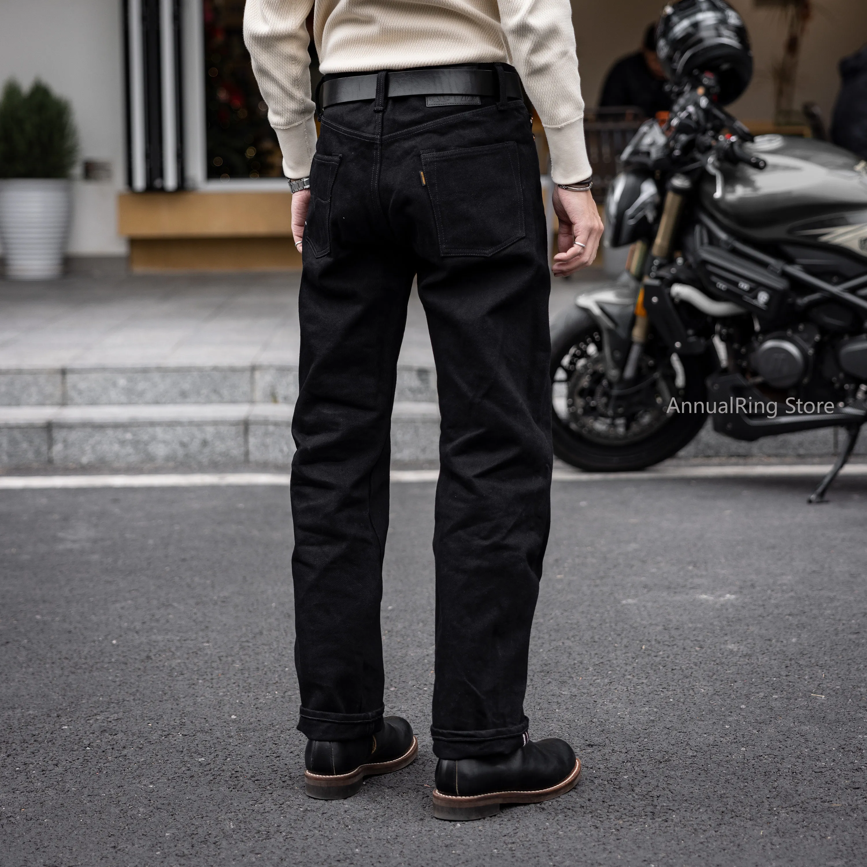 Red Tornado NOIR 21oz Selvedge Denim Traditional Straight Cut Jeans in Black Vintage Style Men's Casual Trousers