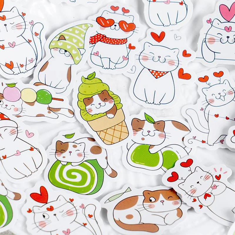 45 Pcs/pack Cute Cats Art Paper DIY Decorative Stickers for Households Accessory