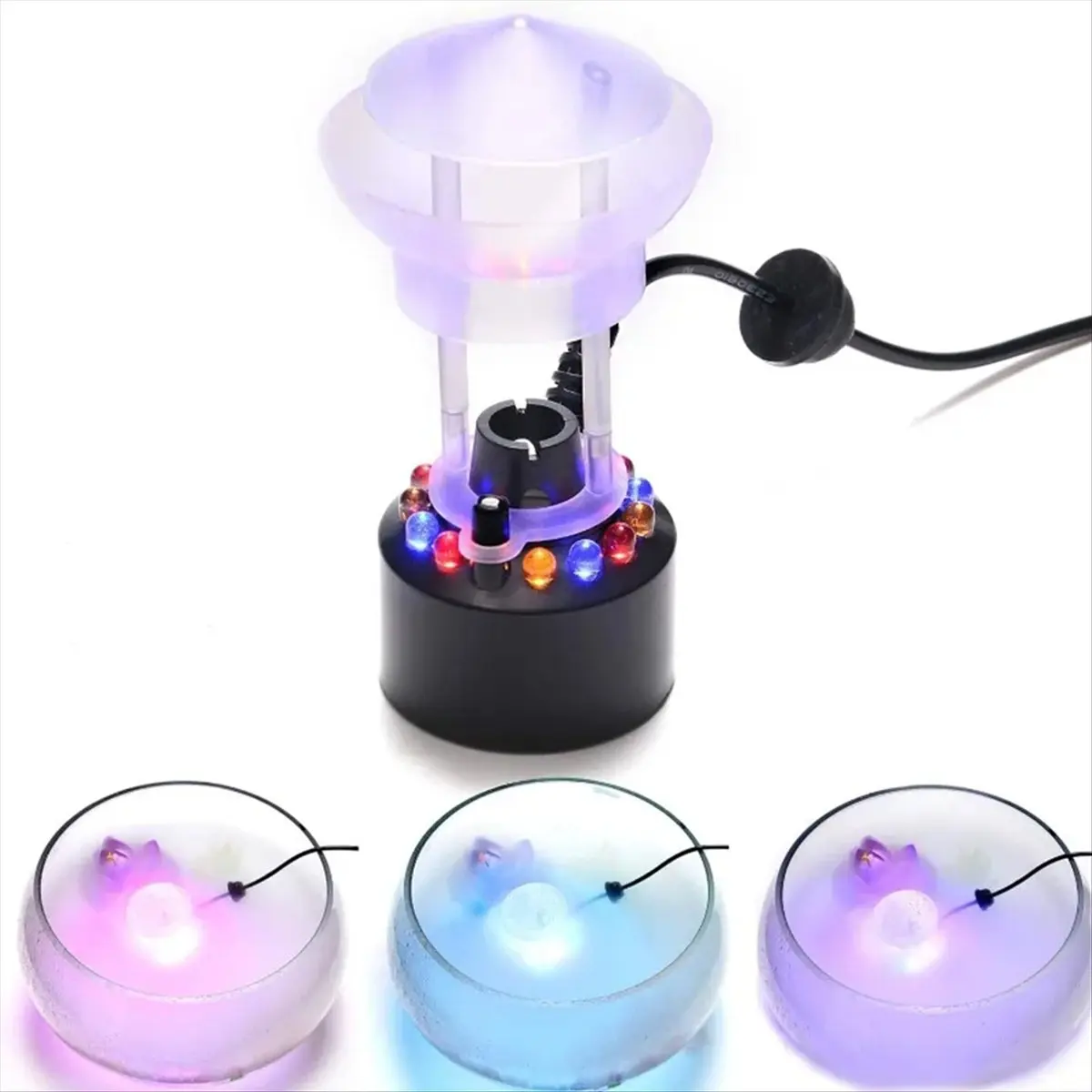 A36R Mist Maker 12 LED Mister Fogger Water Fountain Pond Fog Machine Electric Ultrasonic Atomizer with Splash Guard EU Plug