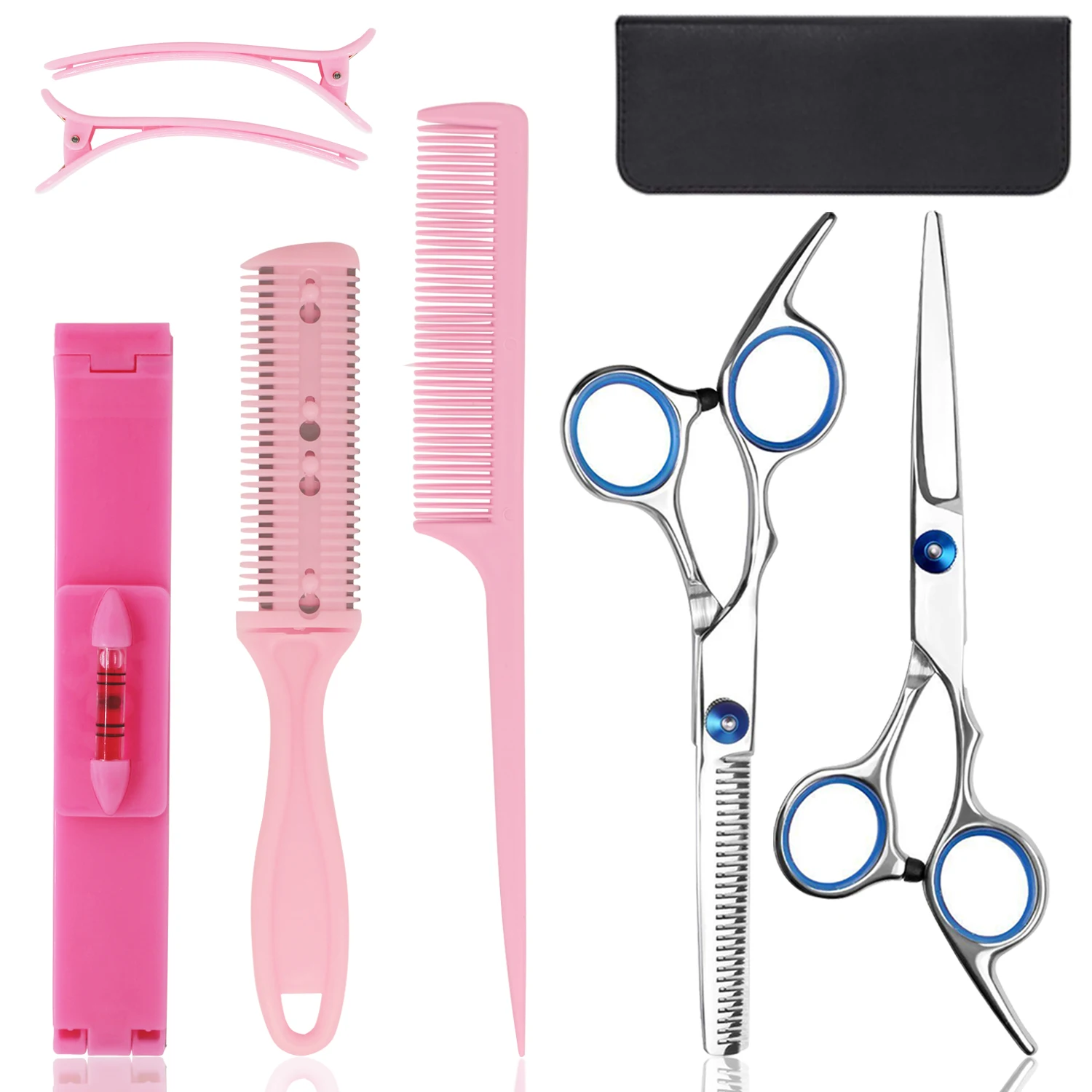 

High quality Hair-cutting scissors, for Beginners, Barbers, and Professionals, 6pcs set with a Synthetic leather bag