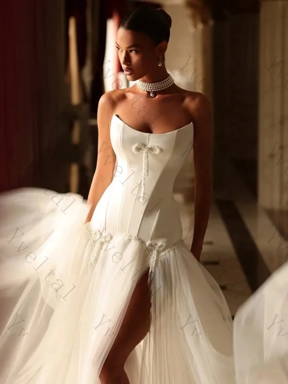 Customized Graceful Temperament Romantic Tulle A Line Wedding Dresses Boat Neck Corset  Fascinating Fashion Bridal Gowns