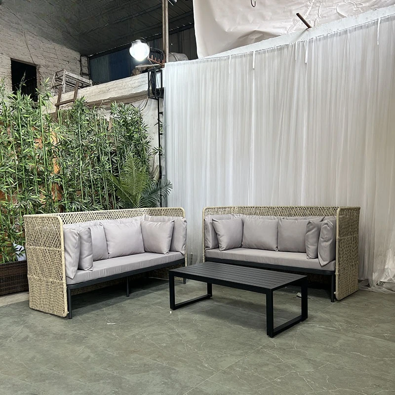 

Outdoor rattan furniture terrace outdoor rattan art three-person sofa combination living room modern simple casual fabric