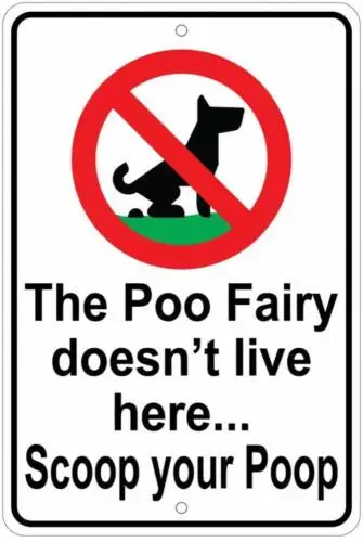 1e,Metal Plate Sign Warning Scoop Dog Poo Fairy Litter Cave Yard Wall Home Decor