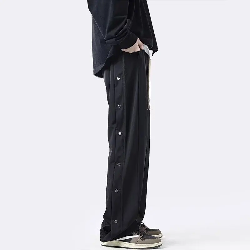 Popular Long Pants Side Button Fork Straight Tube Loose Casual Pants Trendy Street Style Buckle New Casual Pants Men and Women