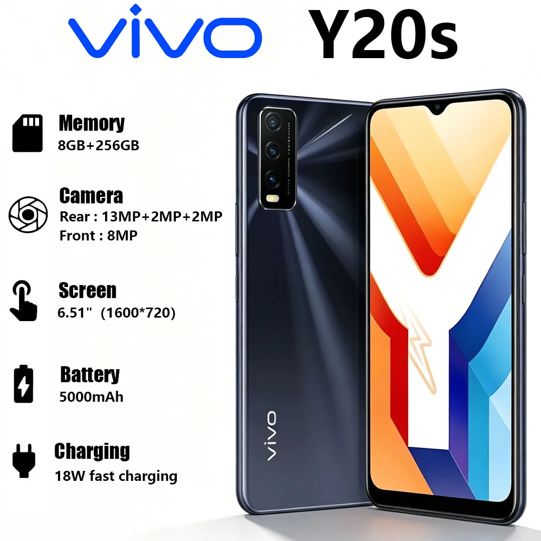VIVO Y20s Budget Mobile Phone New 6.51 Inch Big Screen 5000mAh Battery 18W Charge 13MP Main Camera Global Dual-SIM Smartphone