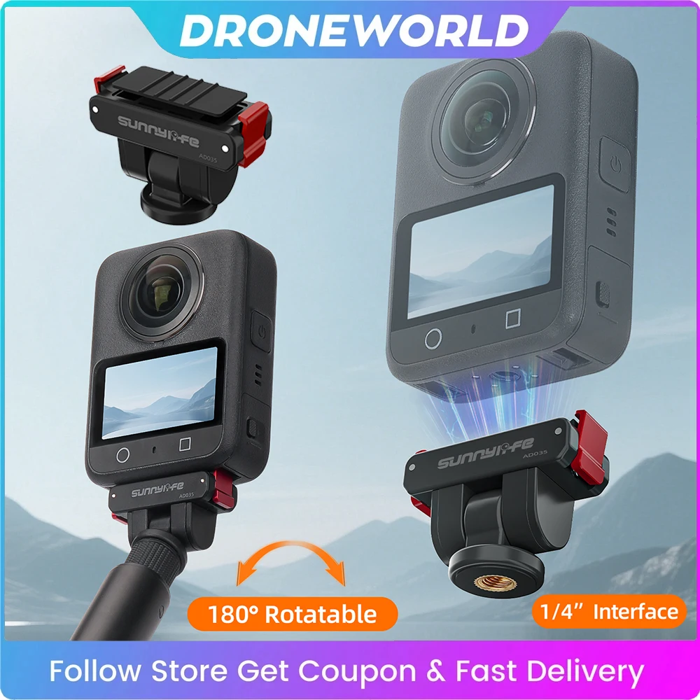 محول مغناطيسي لـ DJI Action 5 Pro/Osmo Nano/360 حامل سريع التحرير قابل للطي مع توسيع برغي 1/4 لـ DJI Action 4 3 2