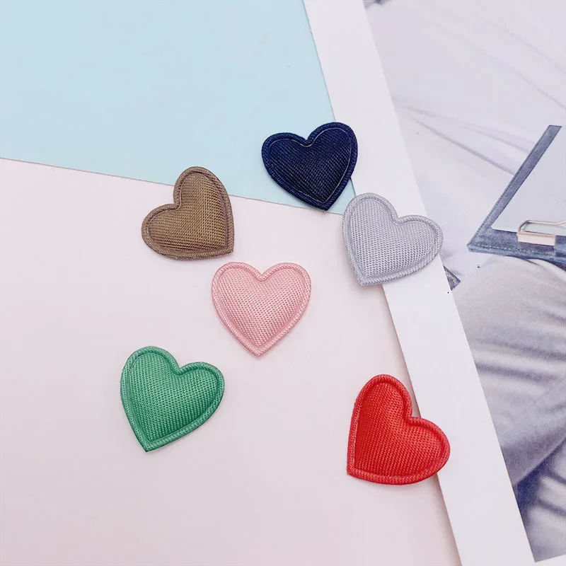 200Pcs 1.6CM Small Fabric Heart Padded Appliques For DIY Children Hair Clip And Garment Accessories Patch