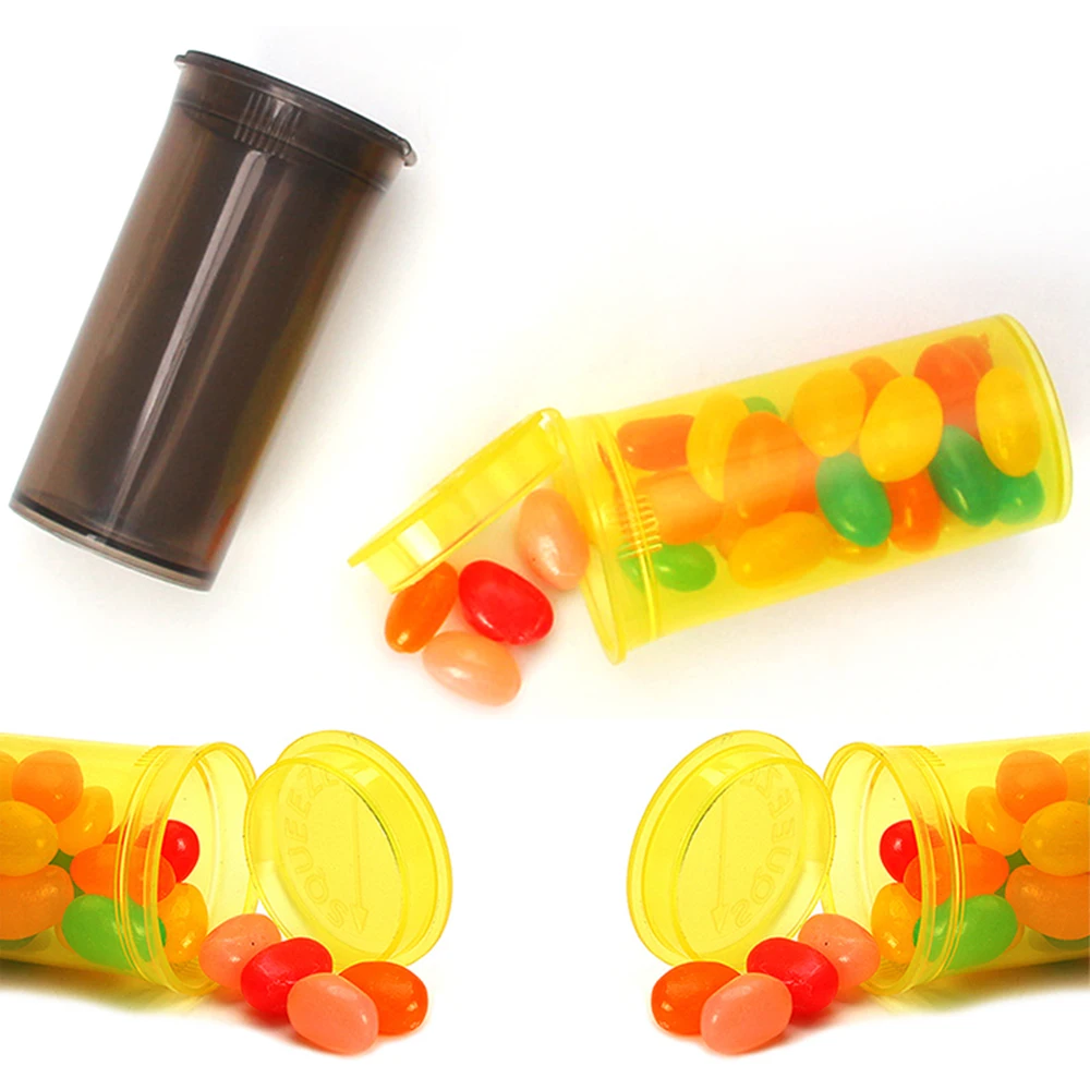 50pcs Pop Top Bottle 25/50/80ml Plastic Storage Box Child Resistant Vials Moisture Proof Squeeze Stash Jar Container Pill Case