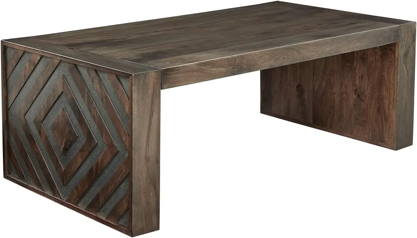 

Dreggan Casual Coffee Table with Carved Diamond Pattern, Dark Brown & Gray