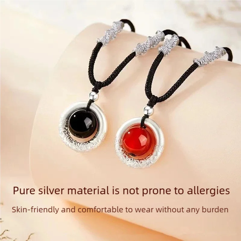 

Couple Silver Necklace S999 Agate Red Bean Pendant - Lover Gift for Valentine Birthday Anniversary Wholesale Jewelry