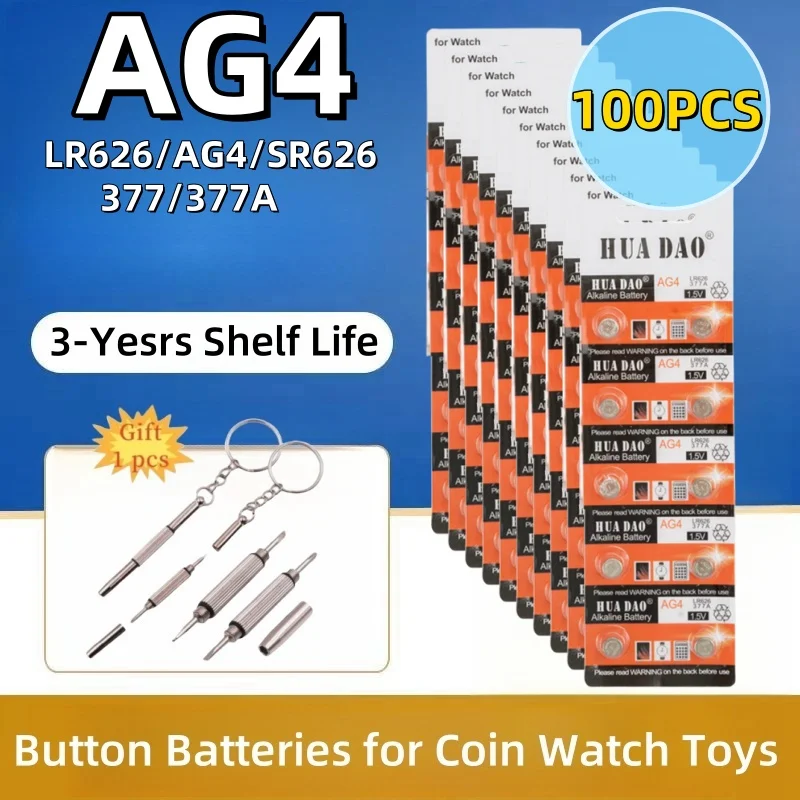 

100PCS AG4 377 1.55V Button Batteries SR626SW SR626 Cell Coin Alkaline Battery 177 376 626A LR66 LR626 Watch Toys Clock