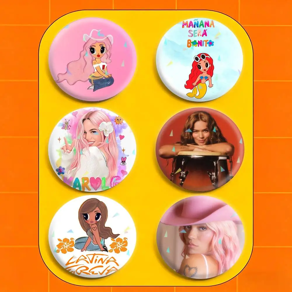K-KAROL G 32/44/58mm Handmade Pins Round Brooch Badge Backpacks Clothes Jewelry Gifts