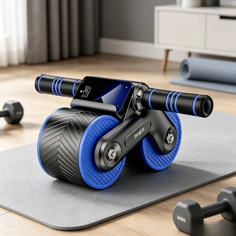 Auto-Rebound Double-Wheel Ab Roller with Phone Holder, Non-Slip Home Core Workout Equipment for Beginners