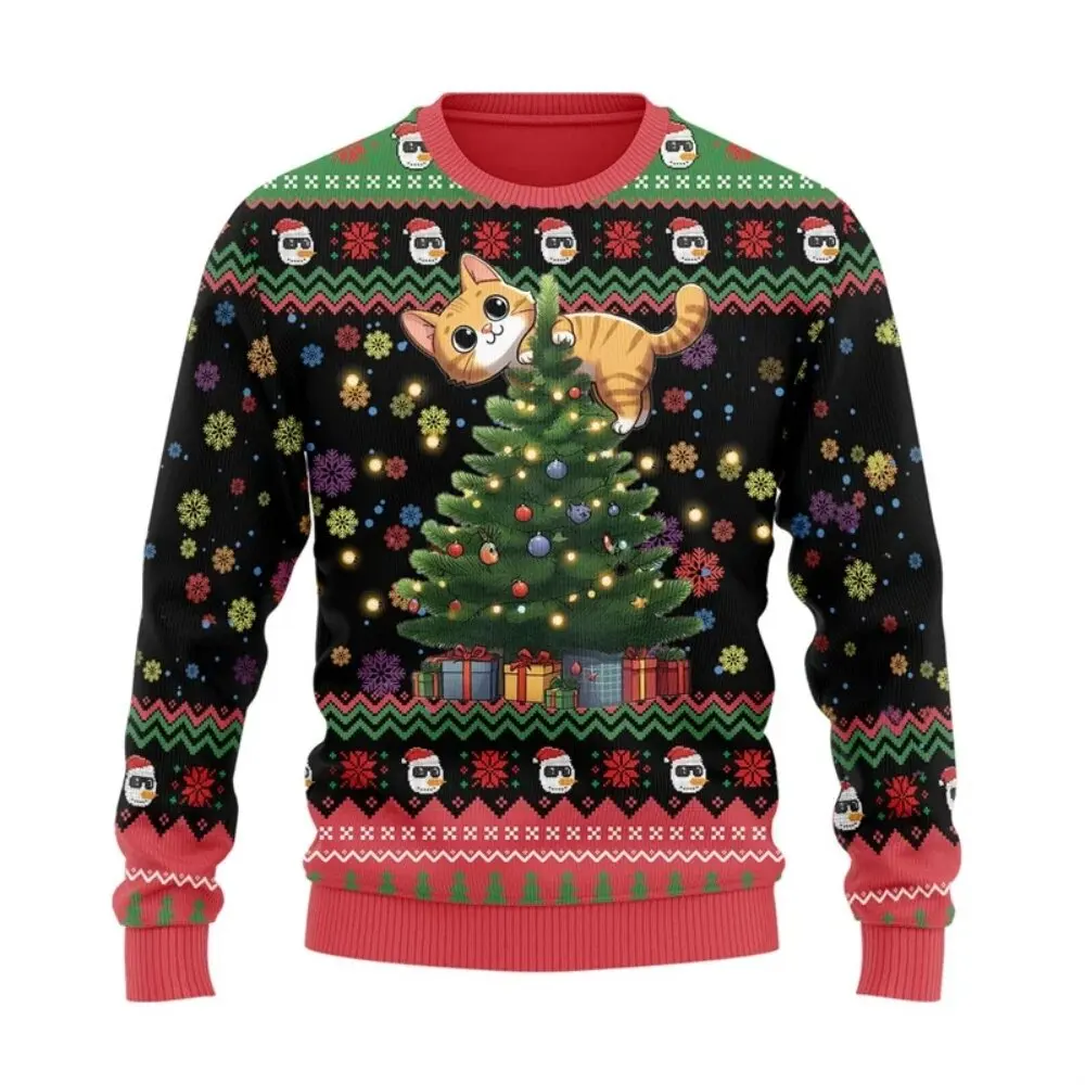 Men's new fashion winter sweater with funny Christmas cat pattern 3D printed ugly sweater neutral street casual sweater Z0196