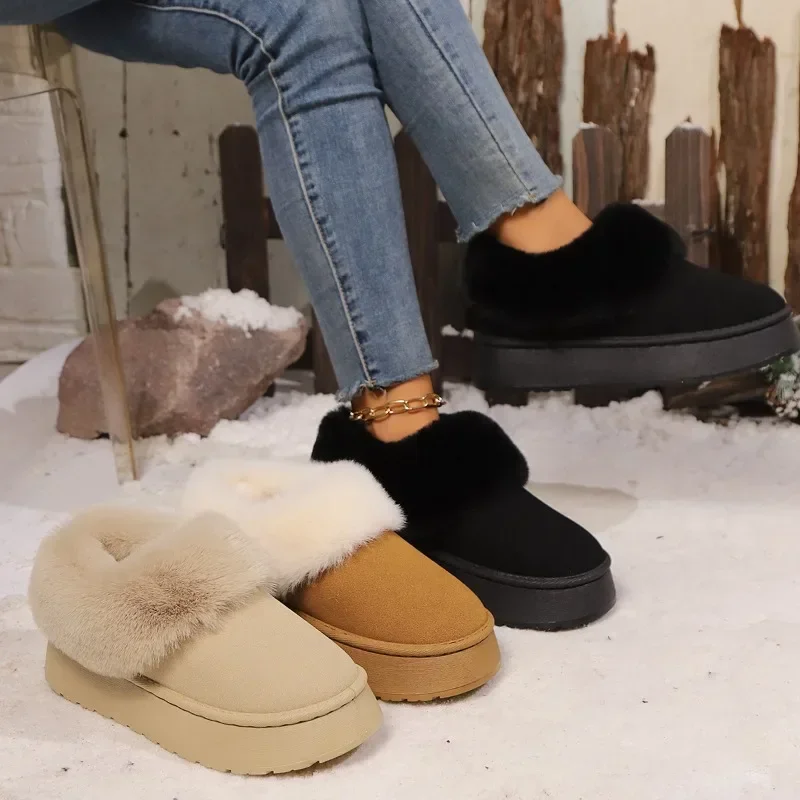 

Новый зимний костюм на толстой подошве, бархатные теплые короткие ботинки, женские зимние ботинки, повседневная модная плюшевая хлопковая обувь, теплые женские ботинки