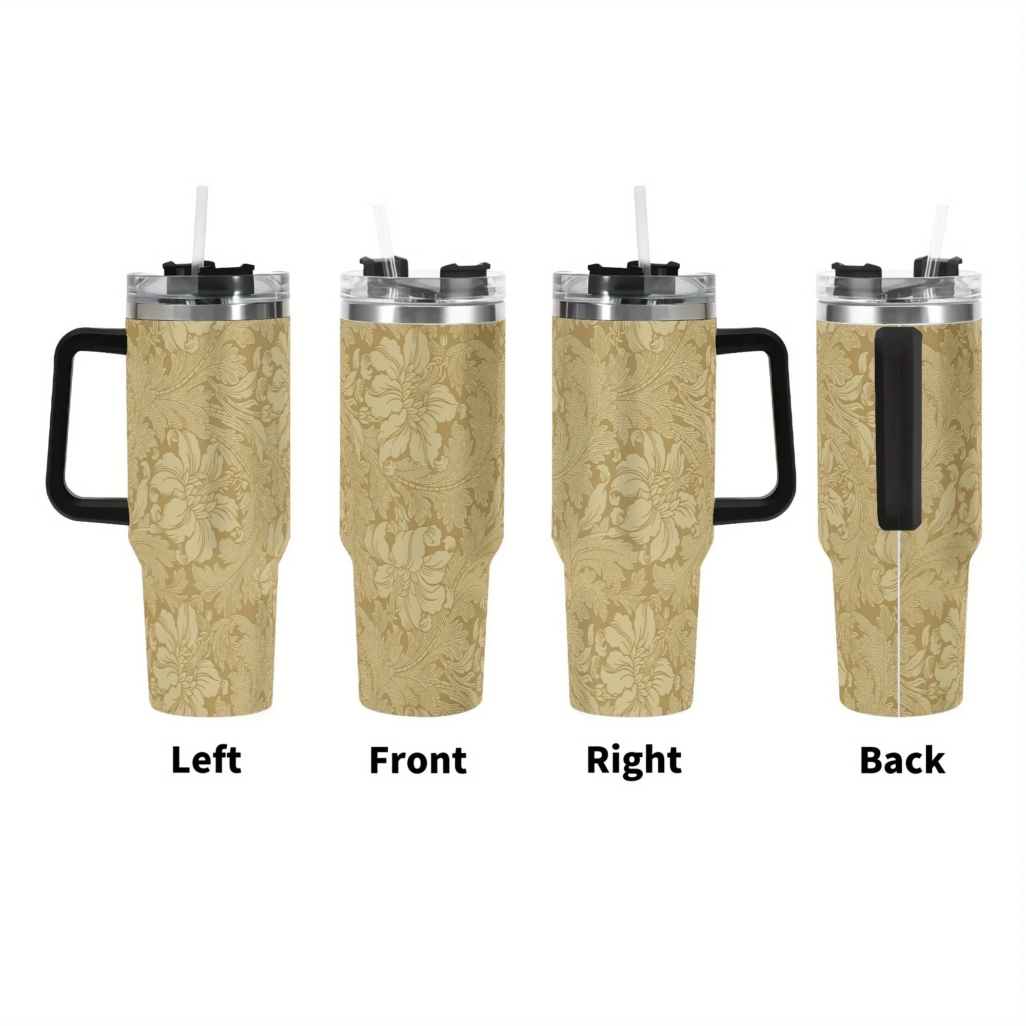 Vaso de acero inoxidable con diseño de lirios europeos, 40 oz, mantiene las bebidas frías o calientes, compatible con pajitas, diseño clásico, 1 unidad