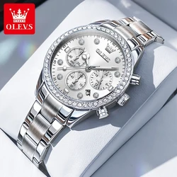 OLEVS 9909 Luxury Diamond Quartz Watch for Women Stainless Steel Waterproof Chronograph Watches Top Original Ladies Wristwatch