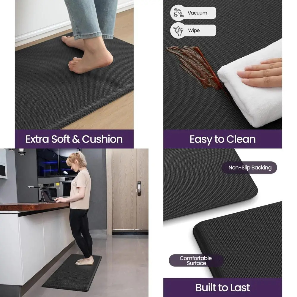 

Кухонный коврик против усталости, водонепроницаемый и удобный, нескользящий коврик, 48x20 дюймов, черный