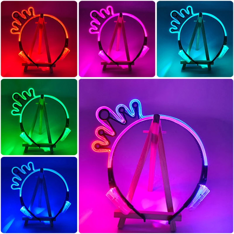 Colorful  luminous neon light LED headband fashion young men children hair wearing decor Christmas headwear lighting up party