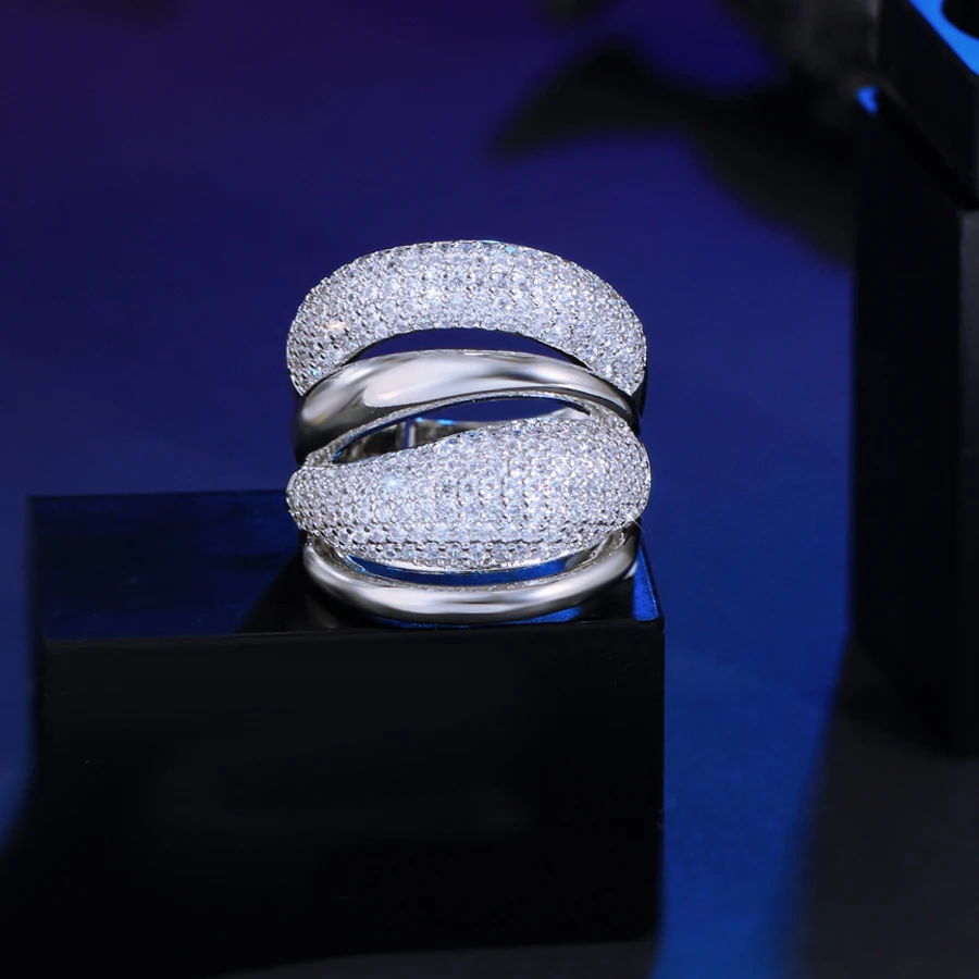 ThreeGraces أنيقة لامعة زركونيا متعدد الطبقات تصميم فاخر الزفاف حفل زفاف قابل للتعديل حجم خاتم للنساء R170 #4