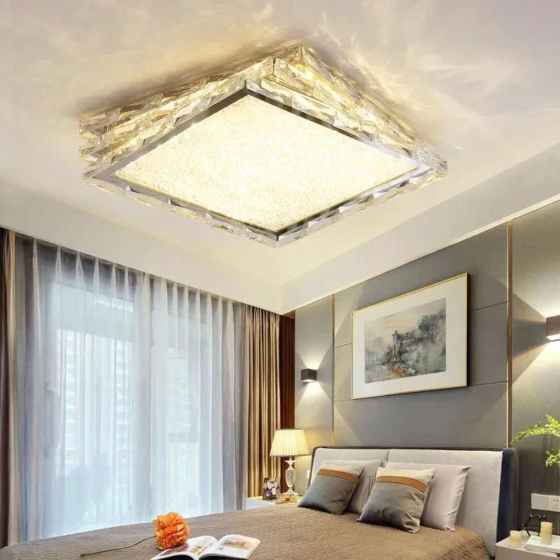 Modern Gold New Light Luxury Crystal Ceiling Lamp for Bedroom Hotel Office Living Room Led Square Chrome Indoor Lighting