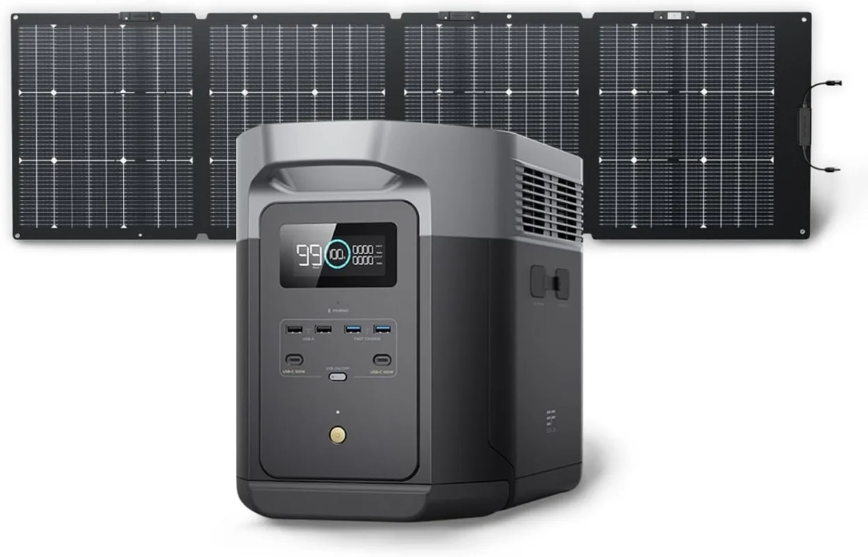 Solar Generator DELTA 2 Max 2048Wh with 220W Solar Panel LiFePO4 Battery Portable Power Station Up to 3400W AC Output