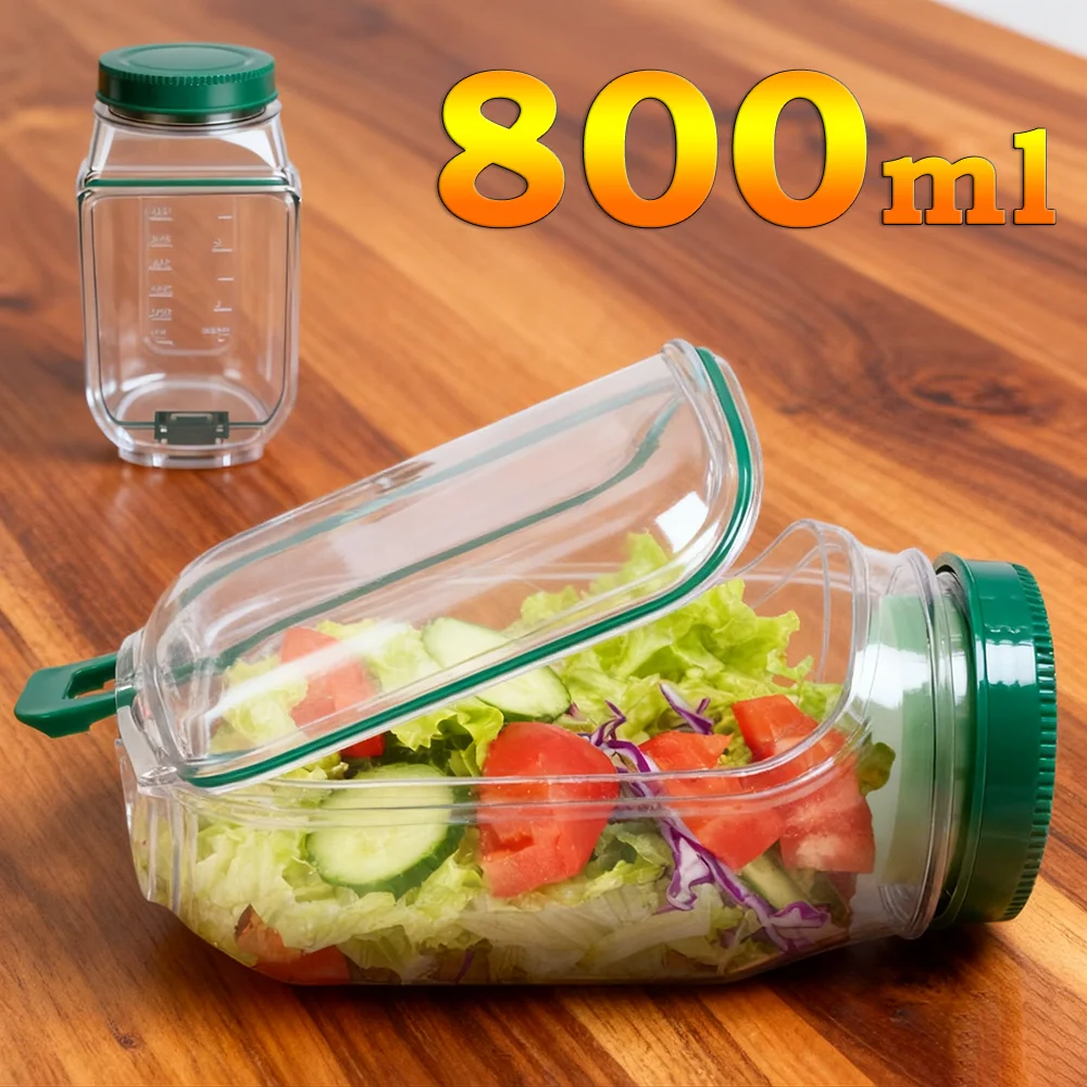 

Портативная пластиковая стручка для салата, 800 мл, многоразовый контейнер для сохранения свежести, универсальный контейнер с герметичным контейнером для овсяных напитков для офисного пикника