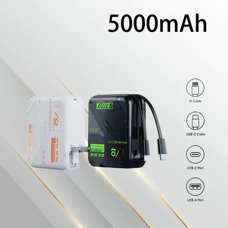 

Mechanical Plug Design 10000mAh Power Bank Dual Built-in Cables PD20W Fast Charging Portable for Outdoor Travel Daily Emergency