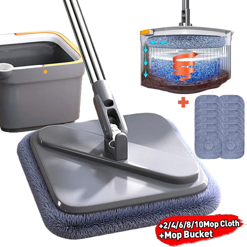 

Spin Mop With Bucket Hand-Free Lazy Squeeze Mop Automatic Magic Floor Mop Self-Cleaning Nano Microfiber Cloth Square Mop