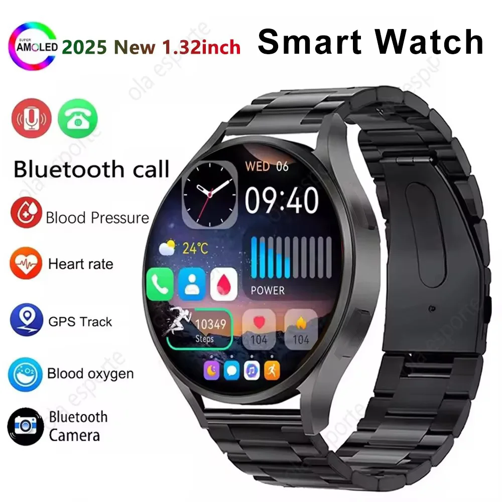 Nowy Smartwatch 1.32 cala Ekran HD AMOLED Połączenia Bluetooth Monitorowanie Zdrowia Budzik Modny Zegarek Damski Męski Dla Androida IOS